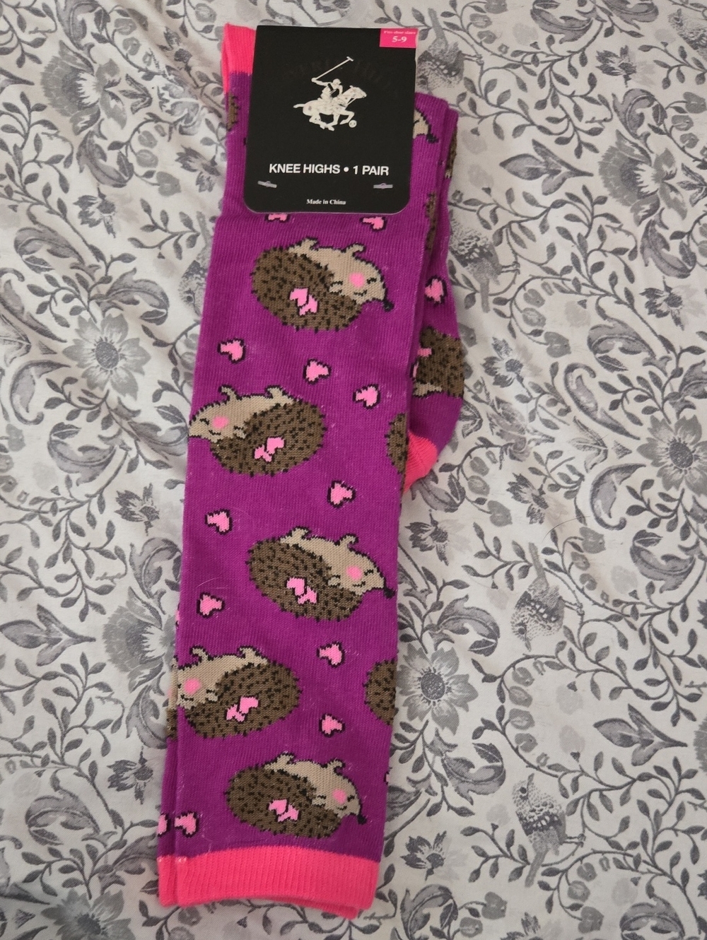 Beverly Hills Polo Club Purple Knee-High Socks with Pink Accents